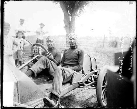 Automobile driver J. F. Gilnaw and automobile mechanic Johnson sitting in a Falcon automobile in Elgin - Chicago Daily News, Inc.