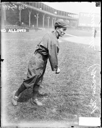 Baseball player, Maranville, Braves, following through after throwing a baseball on the field at West Side Grounds - Chicago Daily News, Inc.