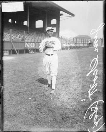 Baseball player, Jim Scott, White Sox, holding his hands in front of his chest on the field at Comiskey Park - Chicago Daily News, Inc.