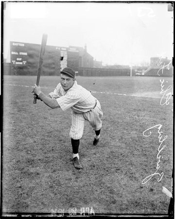 Baseball player, Zwilling, Whales, following through after swinging a baseball bat on the field at Weeghman Park - Chicago Daily News, Inc.