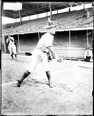 Brooklyn Federal League baseball player, Chappelle following through after throwing a baseball at Weeghman Park - Chicago Daily News, Inc.
