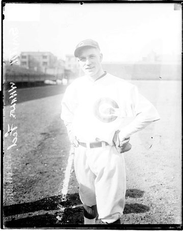 Baseball player, Whales team, Jimmy Smith standing on third base to home plate line - Chicago Daily News, Inc.