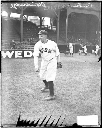 Baseball player, Cubs, Standridge throwing ball on field at West Side Grounds - Chicago Daily News, Inc.