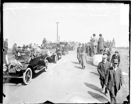 Baseball, Automobile parade, cars driving on road with spectators watching - Chicago Daily News, Inc.