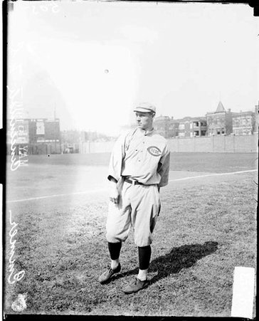 Baseball player, Emmer, Cincinnati Reds, standing at Weeghman Park - Chicago Daily News, Inc.