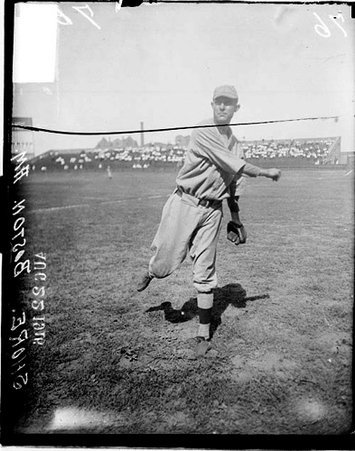 Baseball player, Red Sox, Shore throwing ball on field at Comiskey - Chicago Daily News, Inc.