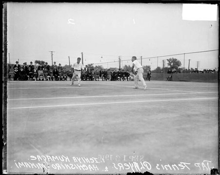 Tennis players, Hachishiro Mikami, Hachishiro Mikami and Ichiya Kumagae playing a doubles match - Chicago Daily News, Inc.