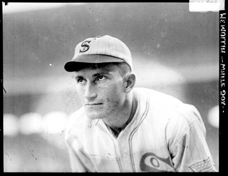 Baseball player, Fred McMullin leaning forward standing on field at Comiskey, White Sox - Chicago Daily News, Inc.