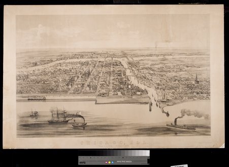 Birds-eye view of Chicago from Lake Michigan - Robertson, George