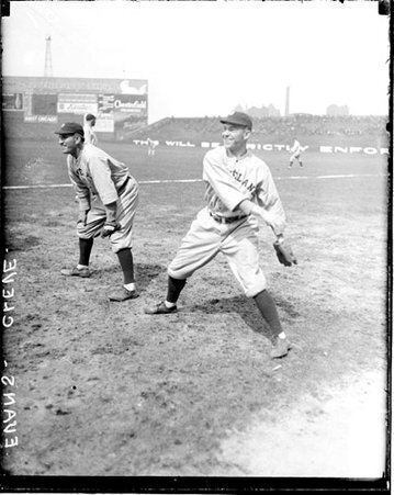 Baseball player, Evans, Cleveland Indians, following through after throwing a baseball on the field at Comiskey Park - Chicago Daily News, Inc.