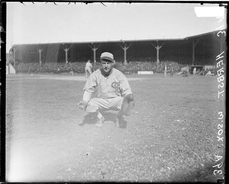 Baseball player, Herbst, White Sox, holding his hands out in front of him to catch a baseball at Comiskey Park - Chicago Daily News, Inc.