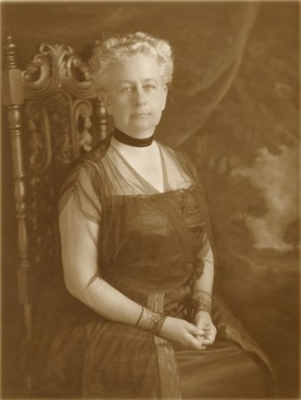 Seated portrait of Louise Dekoven Bowen taken abroad, possibly in Asia - Koshi
