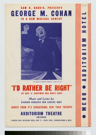 Front cover to the Auditorium Hotel menu