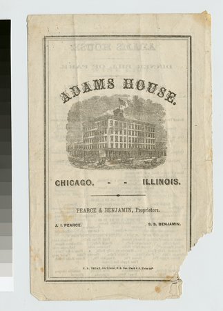 Front cover of menu for Adams House