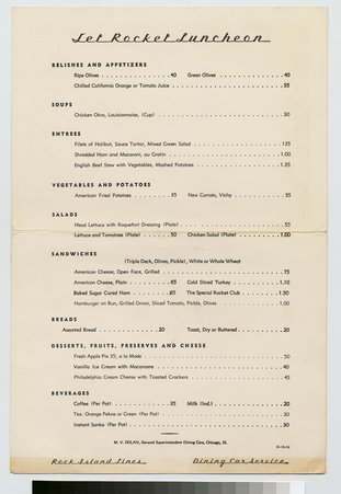 Page 2 of Rock Island Dining Car Service menu