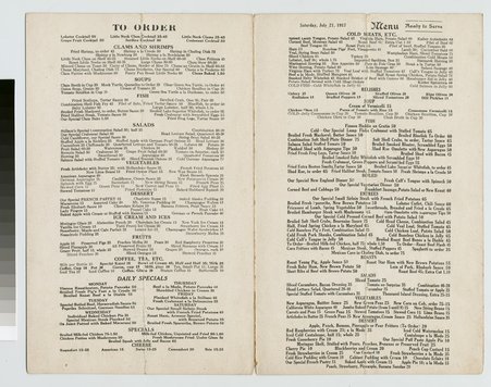 Interior of menu for Stillson's Restaurant