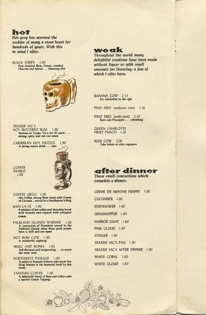 Interior of drinks menu for Trader Vic's, Palmer House