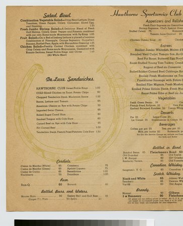 Page 2 of the Hawthorne Jockey Club menu
