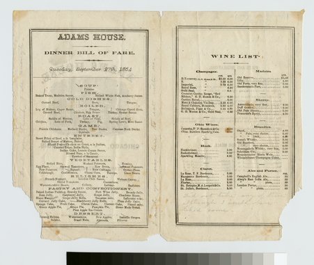 Interior cover of menu for Adams House