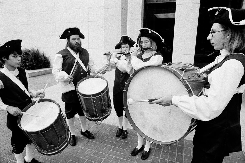 The Chicago Historical Society Fife and Drum Corps practices near the museum in preparation for a Fourth of July celebration - Chuck (Charles) Kirman for Chicago Sun-Times