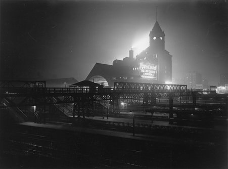 Night view of Illinois Central Station - Trowbridge, Raymond W.
