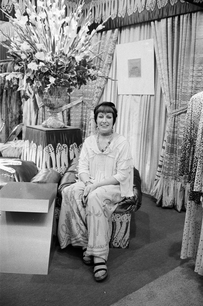 Zandra Rhodes in Fields fashion show - Peters (Clarence or Pete) for Chicago Sun-Times