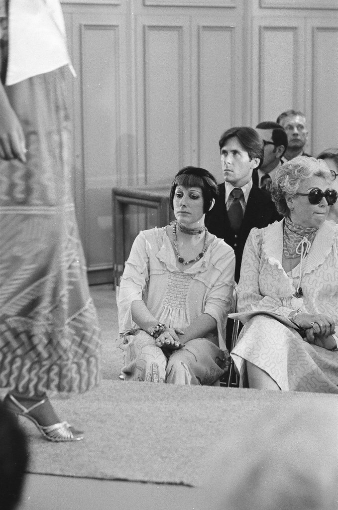 Zandra Rhodes in Fields fashion show - Peters (Clarence or Pete) for Chicago Sun-Times