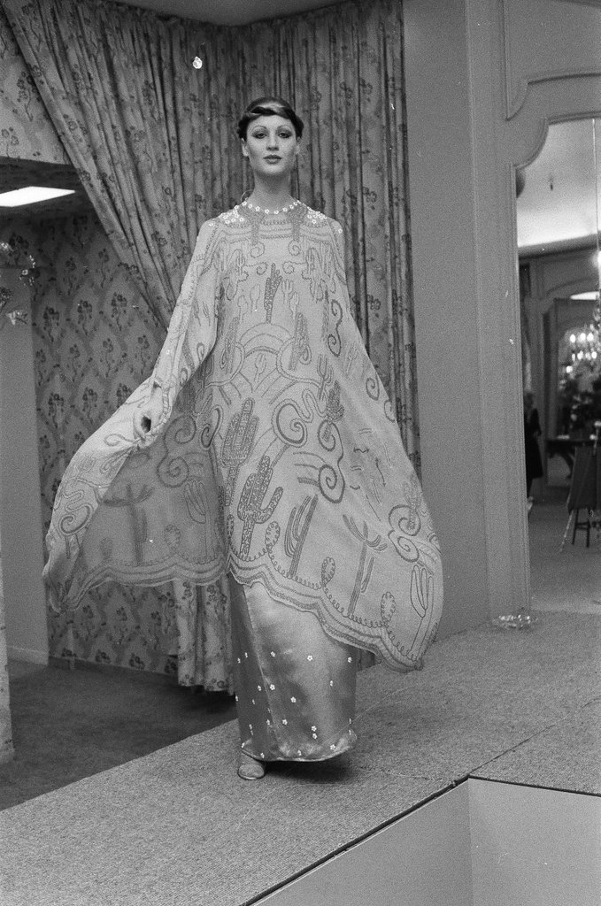 Zandra Rhodes in Fields fashion show - Peters (Clarence or Pete) for Chicago Sun-Times