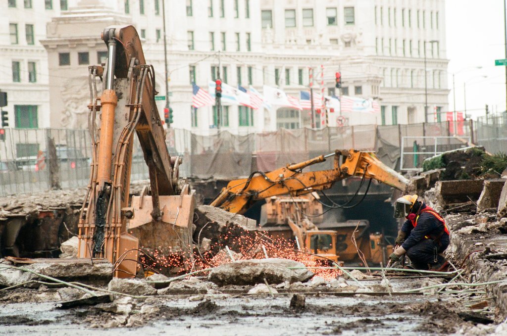 Michigan Avenue viaduct under construction - Chicago Sun-Times