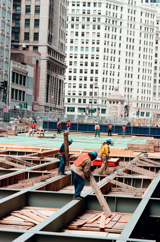 Construction workers on Michigan Avenue - Chicago Sun-Times