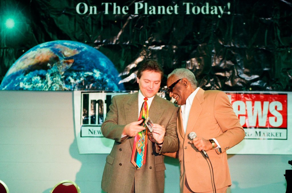 Ray Charles promoting braille phone card - Chicago Sun-Times