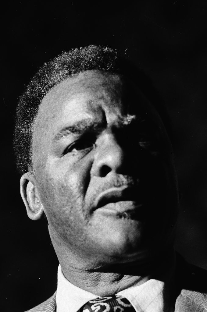 Harold Washington and others at a press conference regarding mayoral election - Chicago Sun-Times