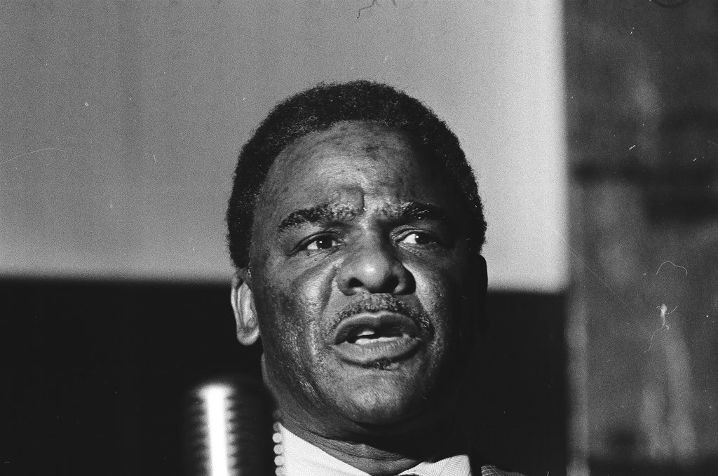 Harold Washington and others at a press conference regarding mayoral election - Chicago Sun-Times