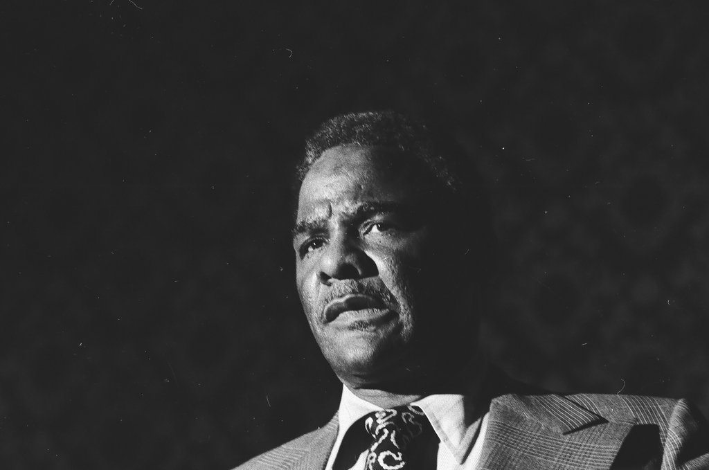 Harold Washington and others at a press conference regarding mayoral election - Chicago Sun-Times