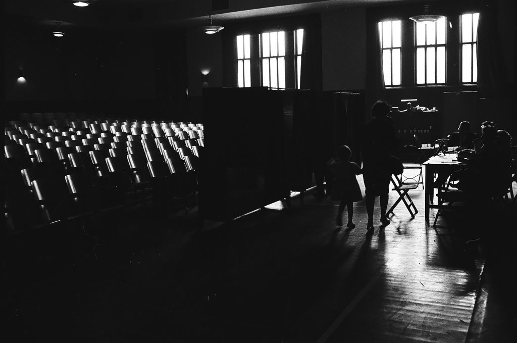 School auditorium prepared as election polling place - Chicago Sun-Times