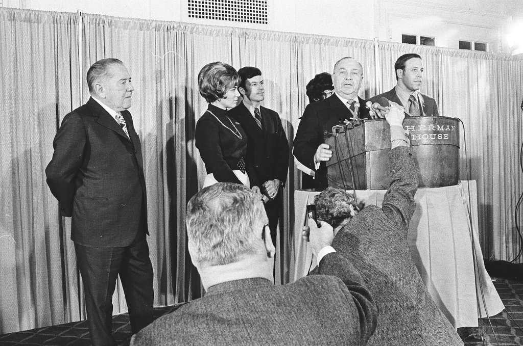 Adlai Stevenson III and others at the Sherman House Hotel on election night - Chicago Sun-Times