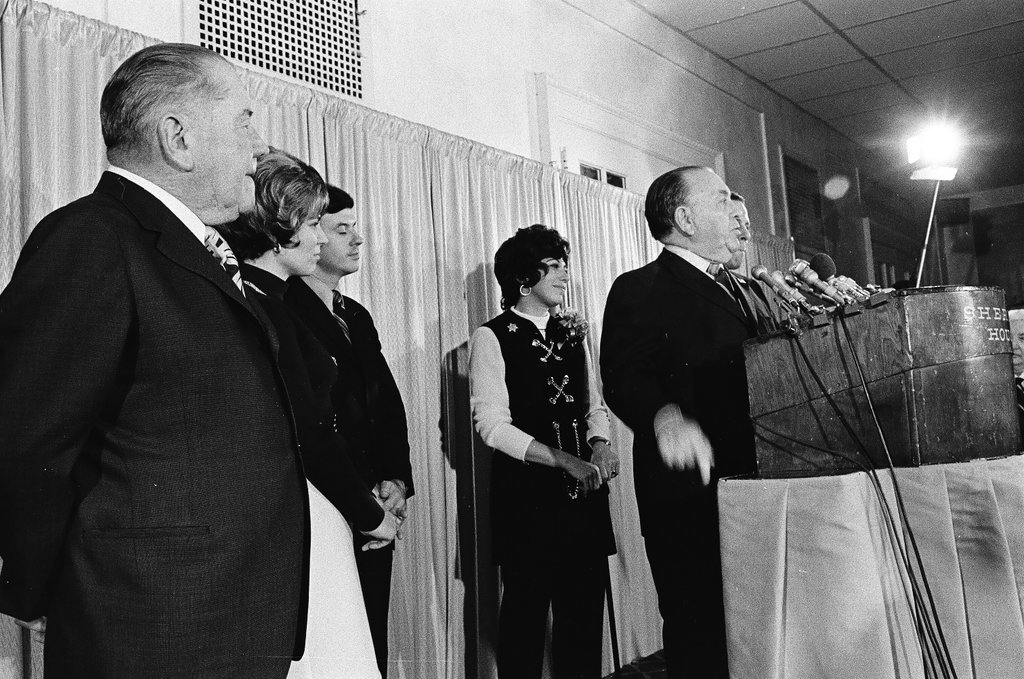 Adlai Stevenson III and others at the Sherman House Hotel on election night - Chicago Sun-Times