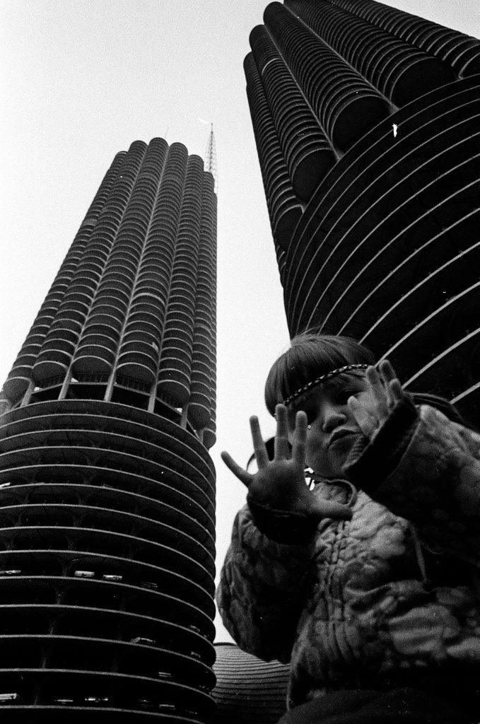 Native Americans eat in front of Marina Towers - Larry Graff for Chicago Sun-Times