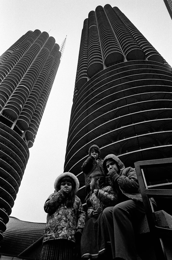 Native Americans eat in front of Marina Towers - Larry Graff for Chicago Sun-Times
