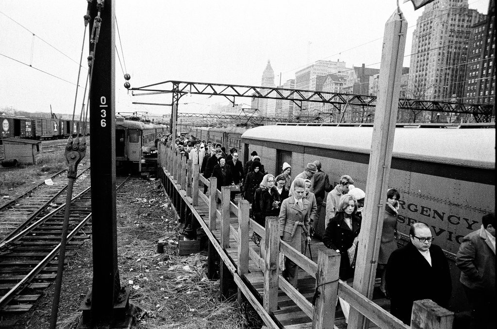 Trains and passengers at South Shore Railroad station - Chicago Sun-Times