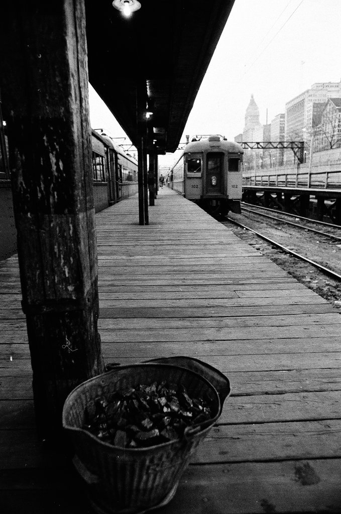 Trains and passengers at South Shore Railroad station - Chicago Sun-Times
