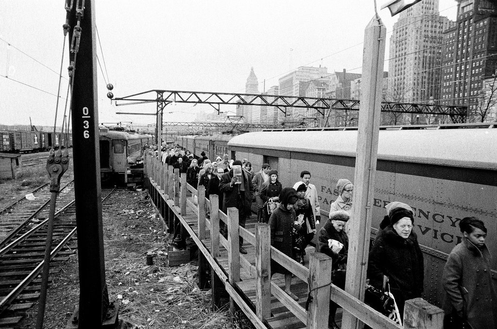 Trains and passengers at South Shore Railroad station - Chicago Sun-Times