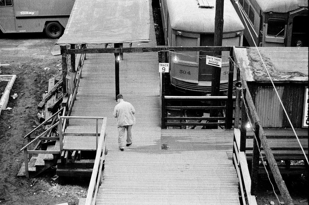 Trains and passengers at South Shore Railroad station - Chicago Sun-Times