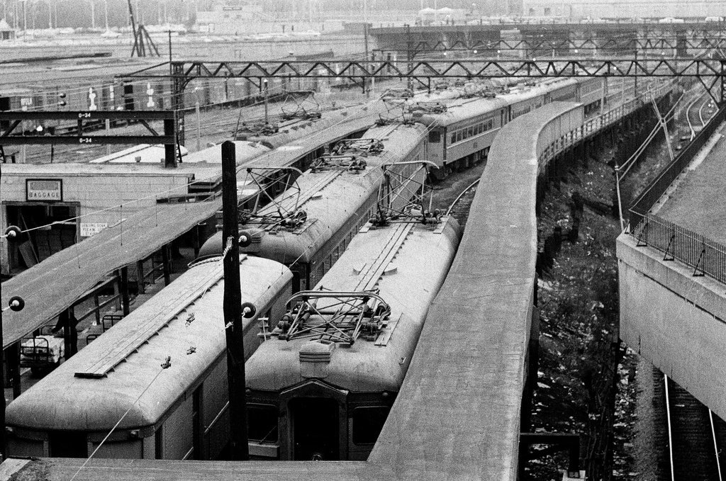 Trains and passengers at South Shore Railroad station - Chicago Sun-Times