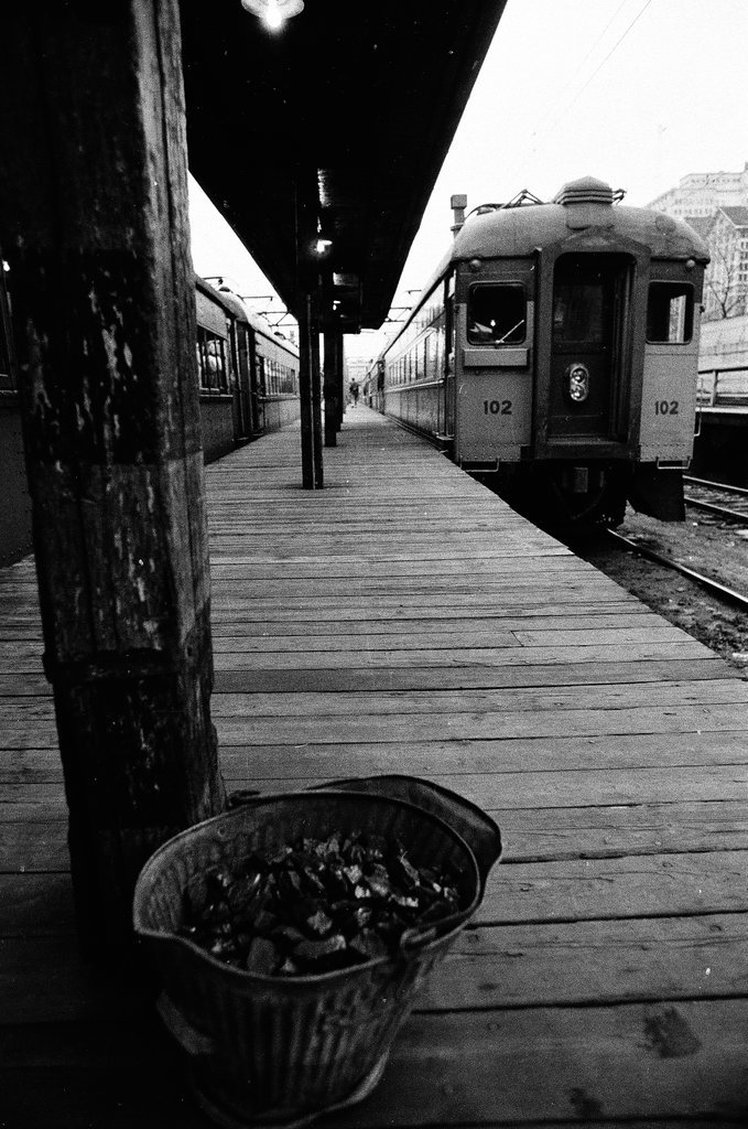 Trains and passengers at South Shore Railroad station - Chicago Sun-Times