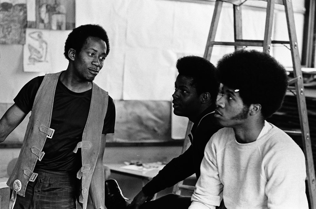 Three students in an art classroom at Hyde Park High School - Chicago Sun-Times