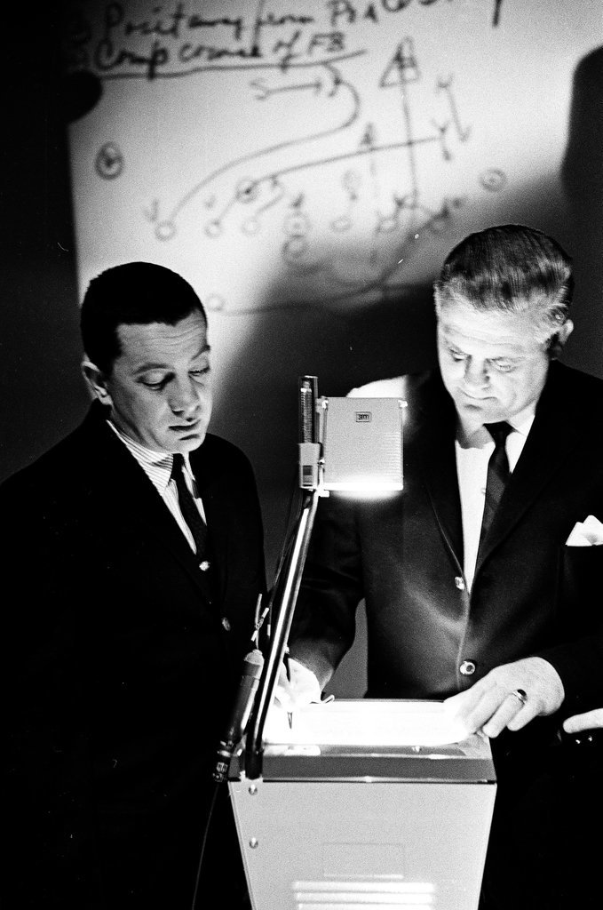 Woody Hayes with an overhead projector - Mike Brown for Chicago Sun-Times