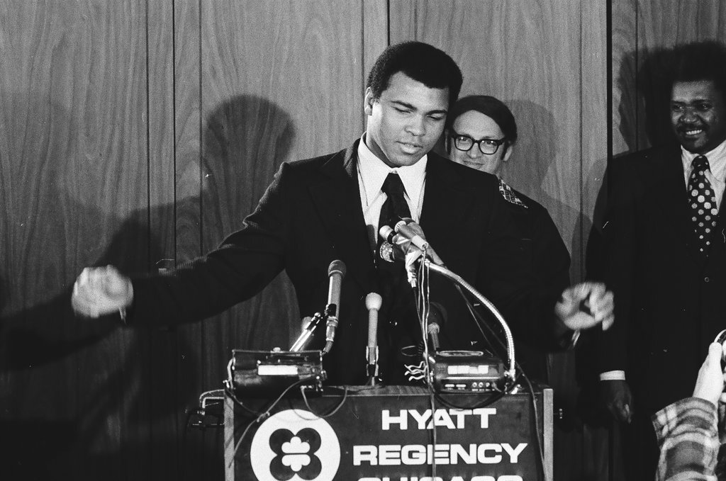 Muhammad Ali speaking about Wepner fight at press conference - Randy B. Leffingwell for Chicago Sun-Times