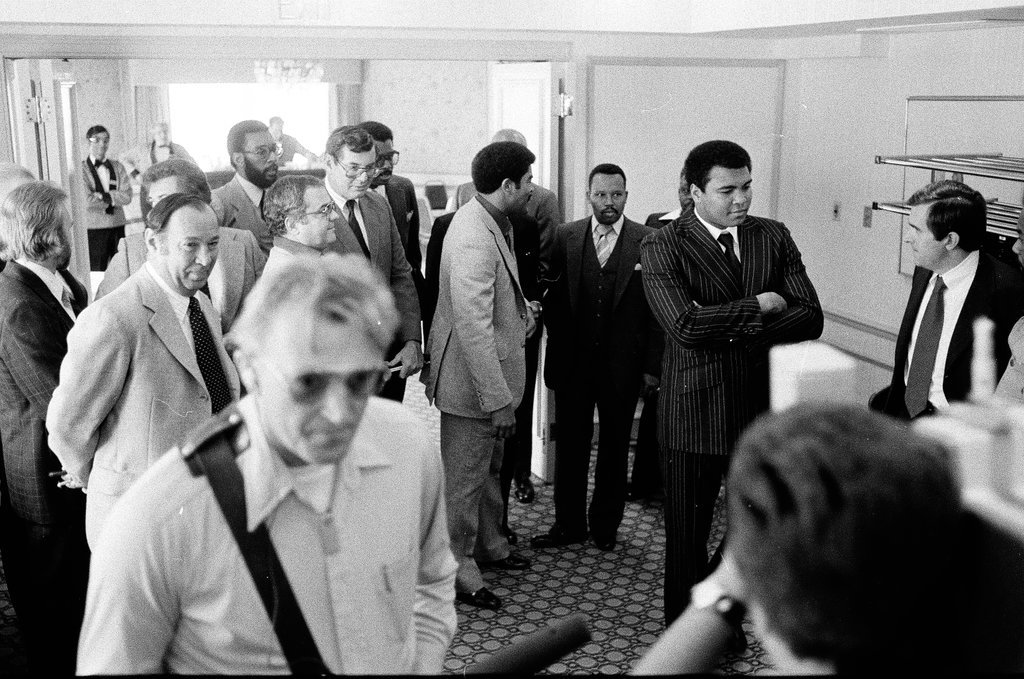 Muhammad Ali speaking at a press conference - Jim Mescall for Chicago Sun-Times