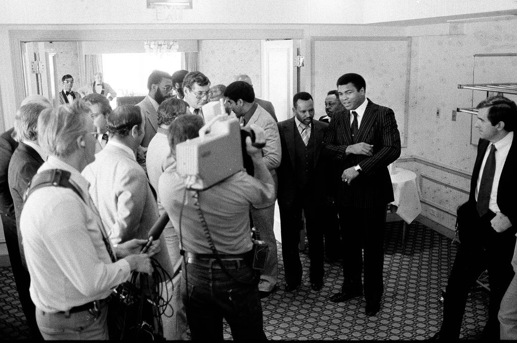 Muhammad Ali speaking at a press conference - Jim Mescall for Chicago Sun-Times